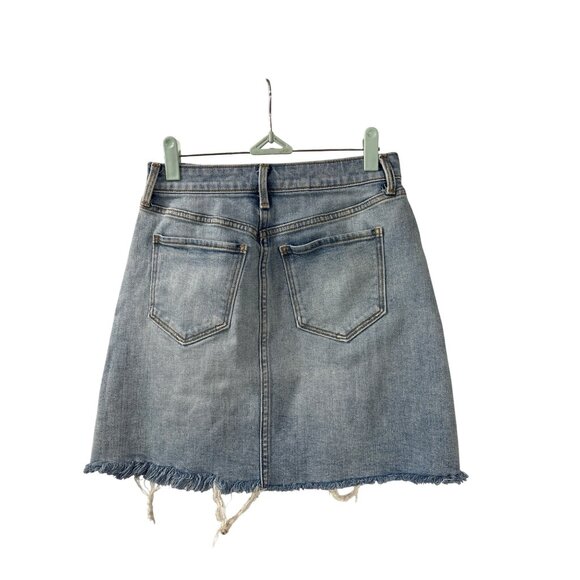 Old Navy Distressed Button Front Denim Skirt Size 2 Knee Length Cut Off Raw Hem - Picture 2 of 4